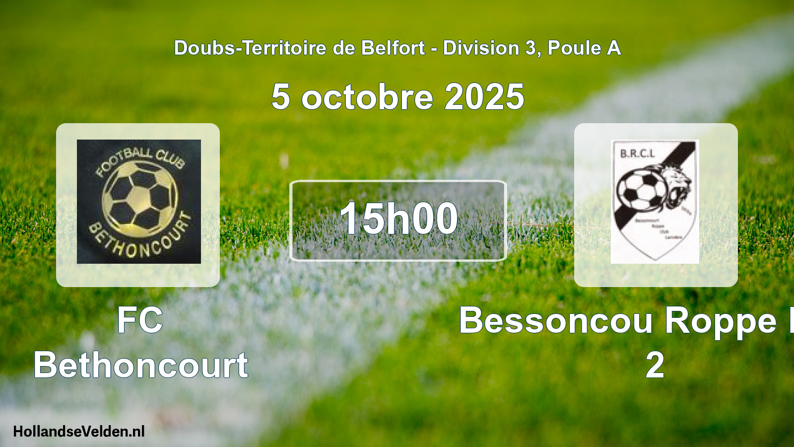 Match programmé: FC Bethoncourt - Bessoncou Roppe Lari 2 (5 octobre 2025)
