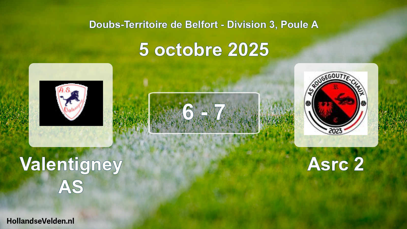Match joué: Valentigney AS - Asrc 2 6 - 7 (5 octobre 2025)