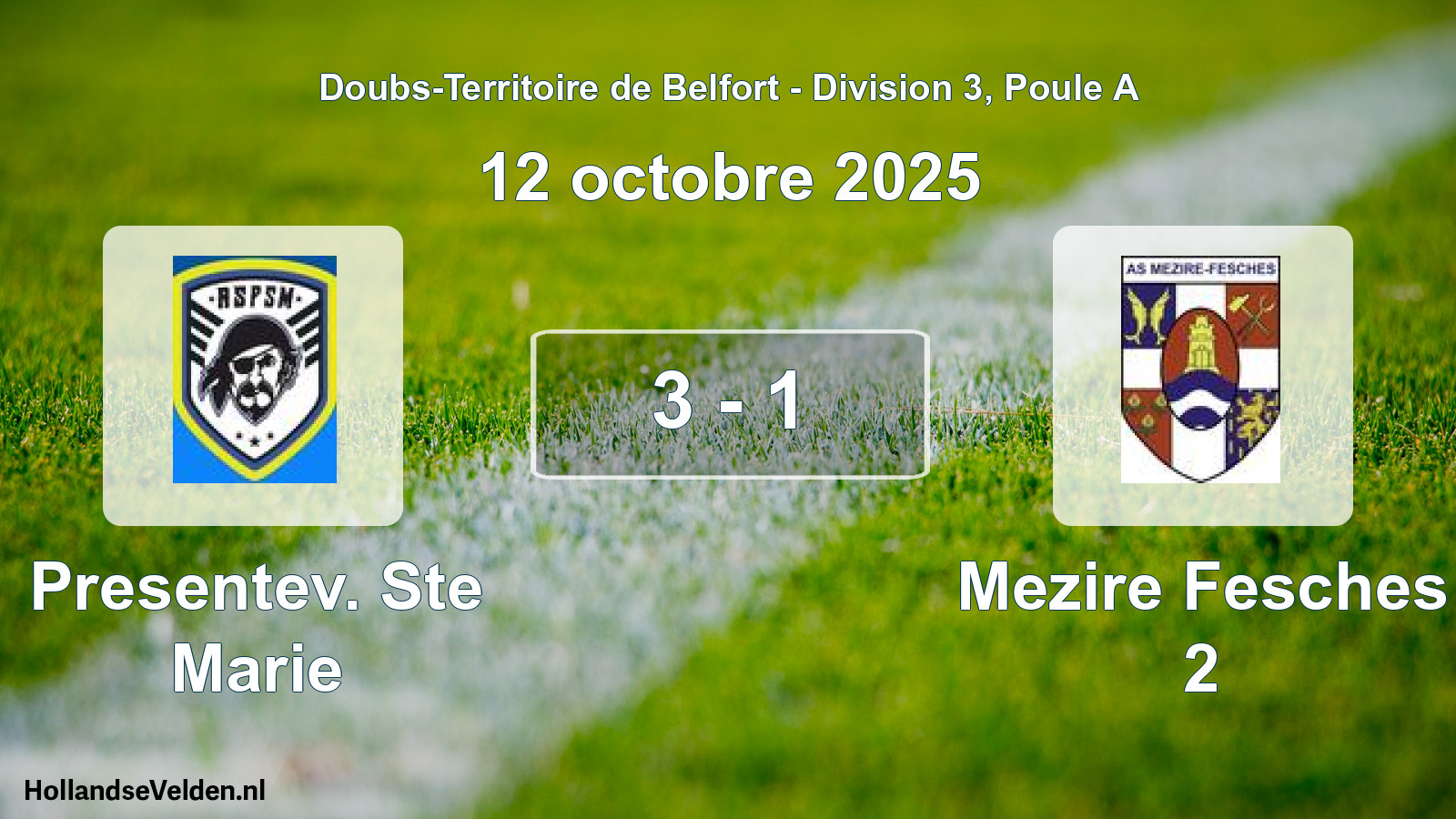 Gespeelde wedstrijd: Presentev. Ste Marie - Mezire Fesches 2 3 - 1 (12 oktober 2025)