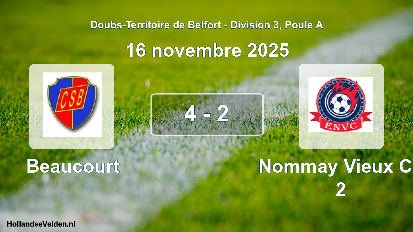 Match joué: Beaucourt - Nommay Vieux Ch 2 4 - 2 (16 novembre 2025)