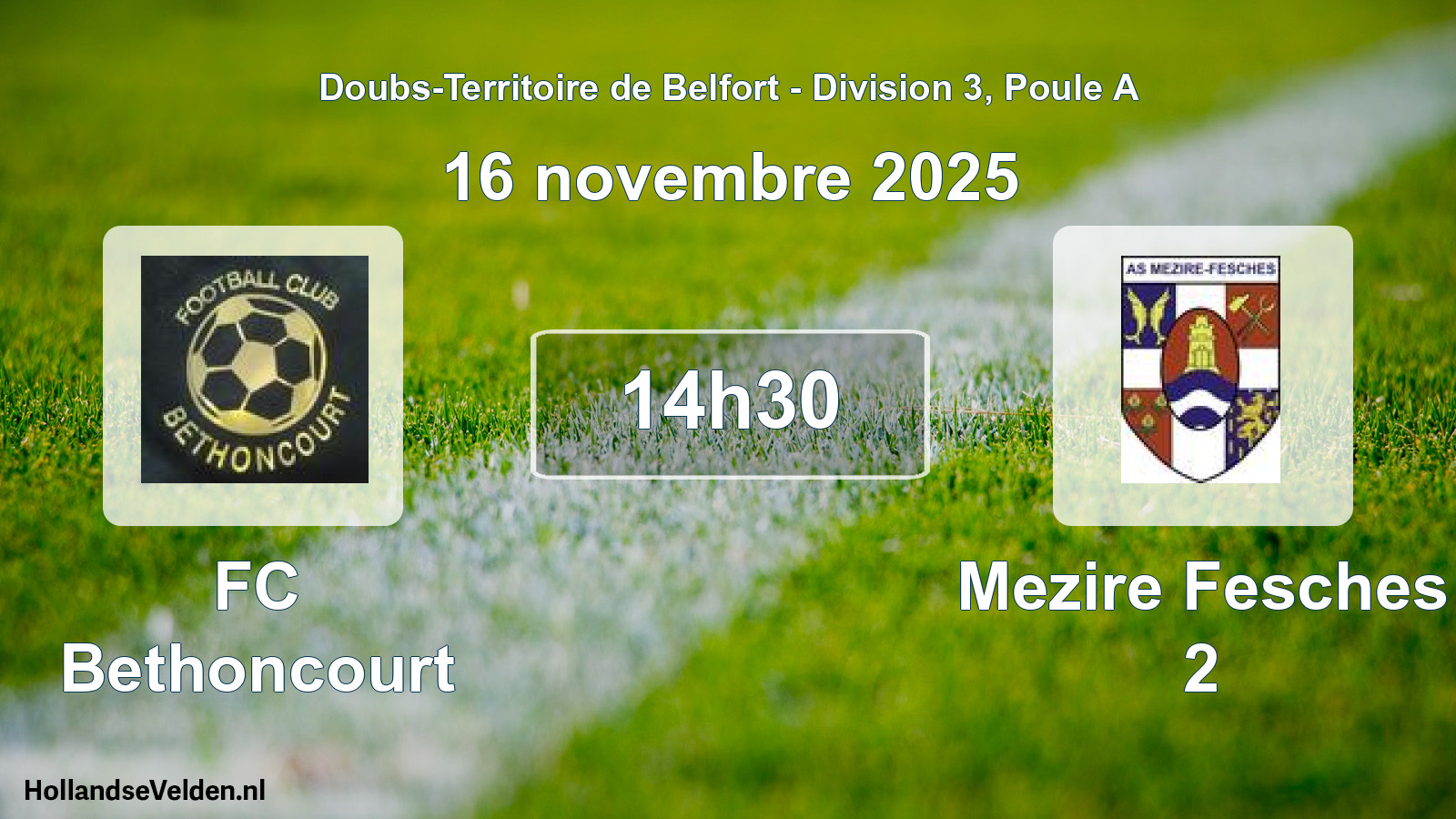 Match programmé: FC Bethoncourt - Mezire Fesches 2 (16 novembre 2025)