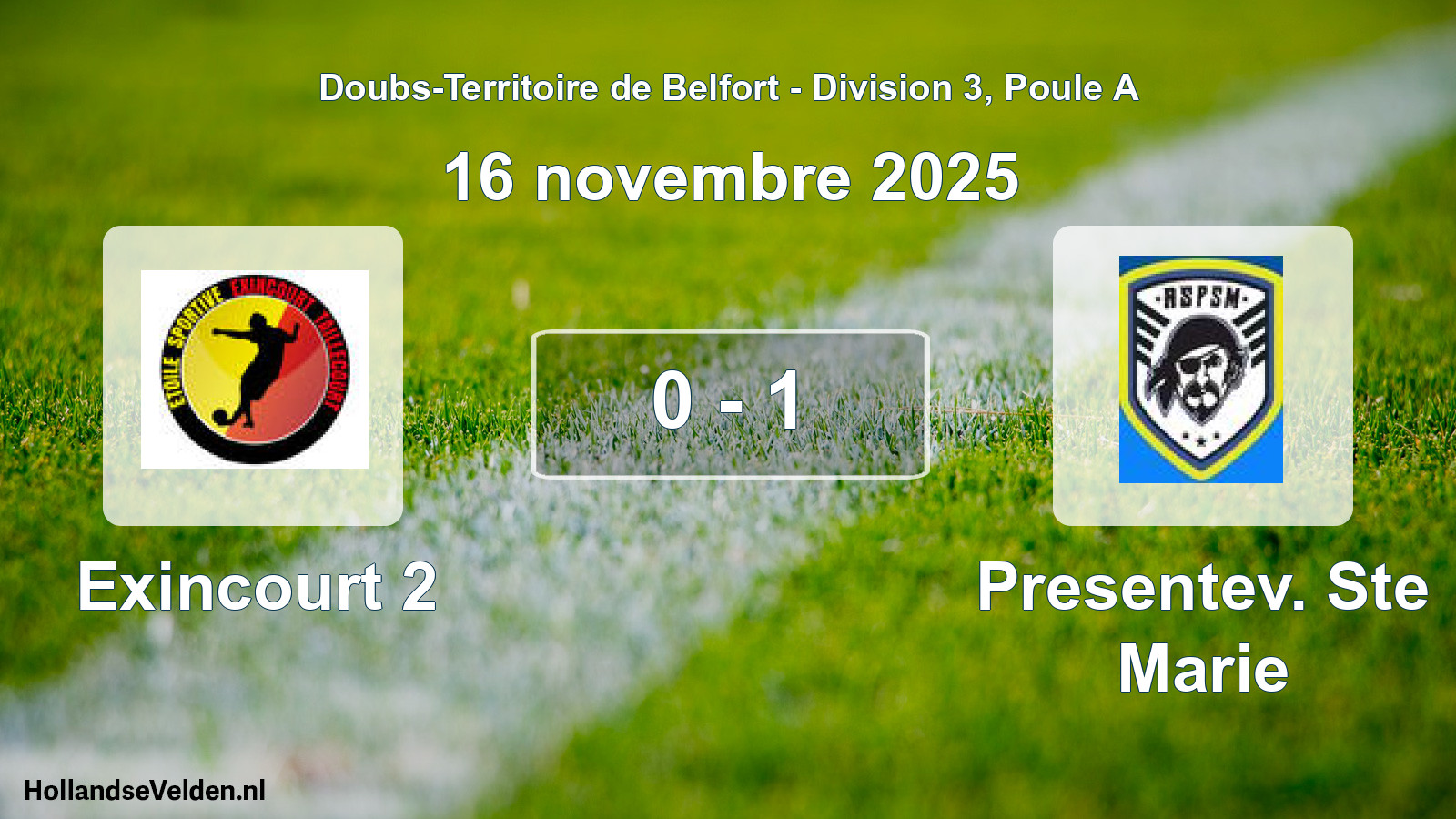 Gespeelde wedstrijd: Exincourt 2 - Presentev. Ste Marie 0 - 1 (16 november 2025)