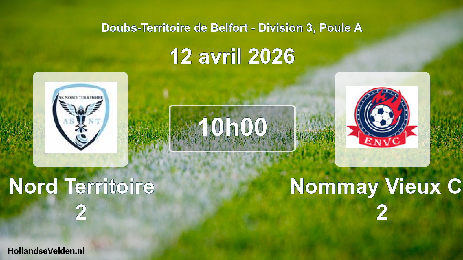 Match programmé: Nord Territoire 2 - Nommay Vieux Ch 2 (12 avril 2026)