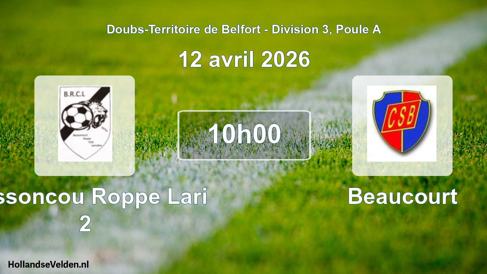 Match programmé: Bessoncou Roppe Lari 2 - Beaucourt (12 avril 2026)