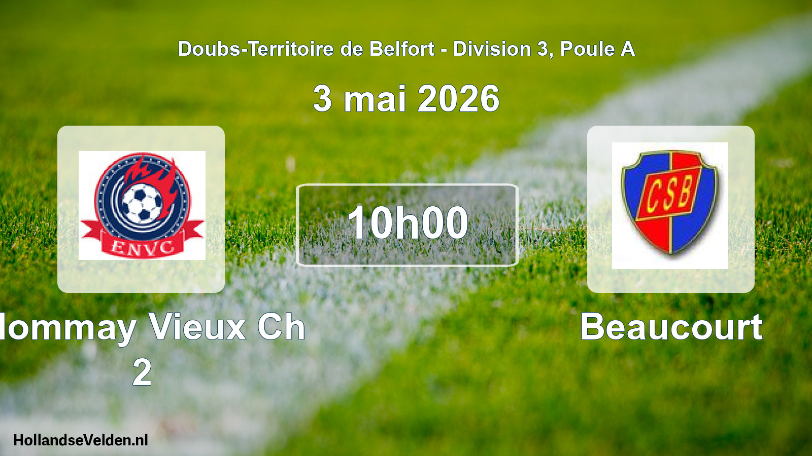 Match programmé: Nommay Vieux Ch 2 - Beaucourt (3 mai 2026)