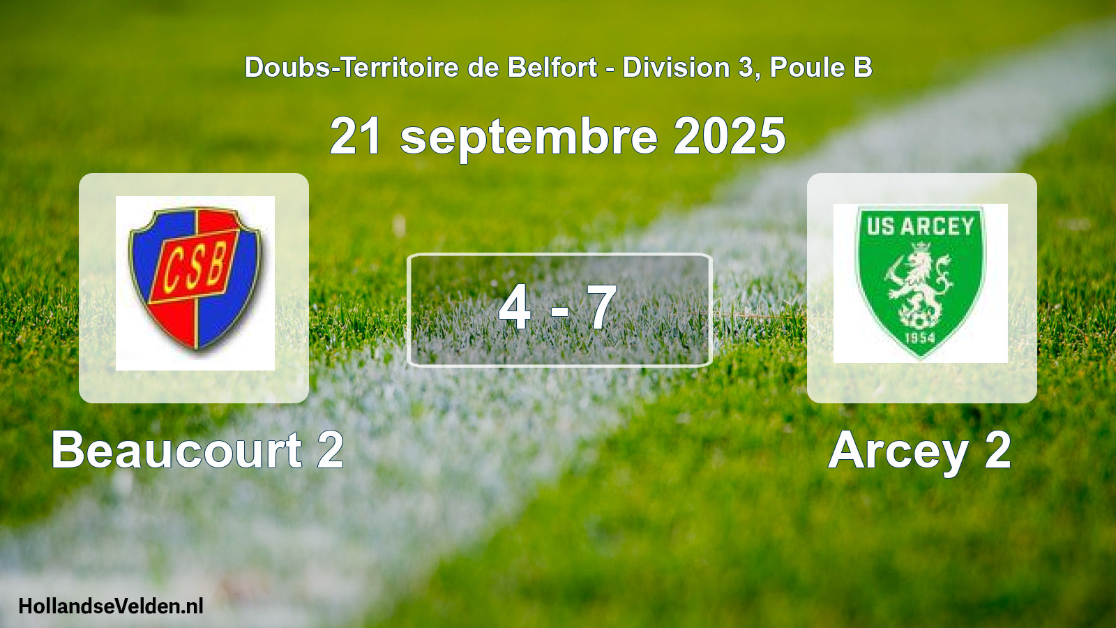 Match joué: Beaucourt 2 - Arcey 2 4 - 7 (21 septembre 2025)