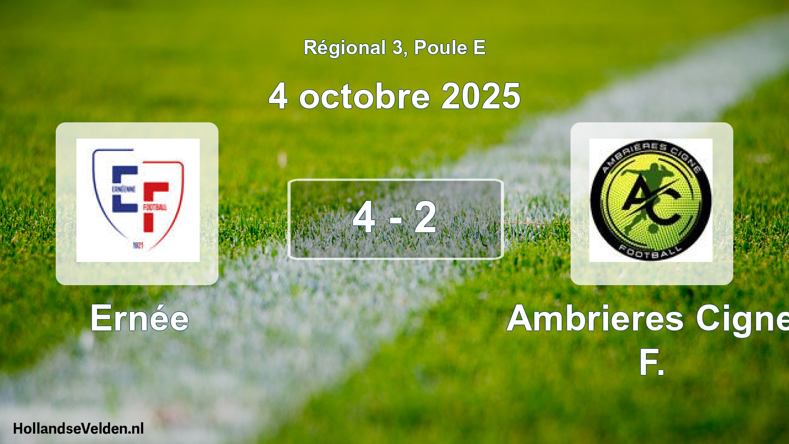 Total number of matches played: Ernée - Ambrieres Cigne F. 4 - 2 (4 October 2025)