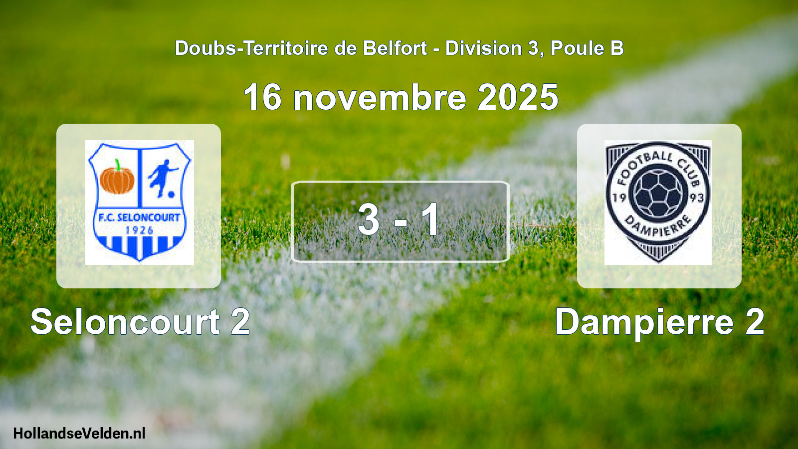 Match joué: Seloncourt 2 - Dampierre 2 3 - 1 (16 novembre 2025)