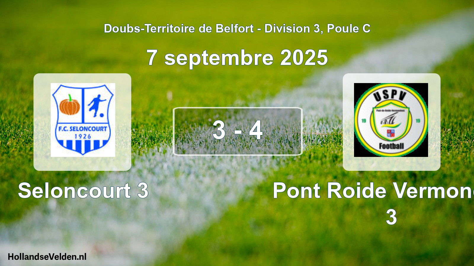 Match joué: Seloncourt 3 - Pont Roide Vermondan 3 3 - 4 (7 septembre 2025)