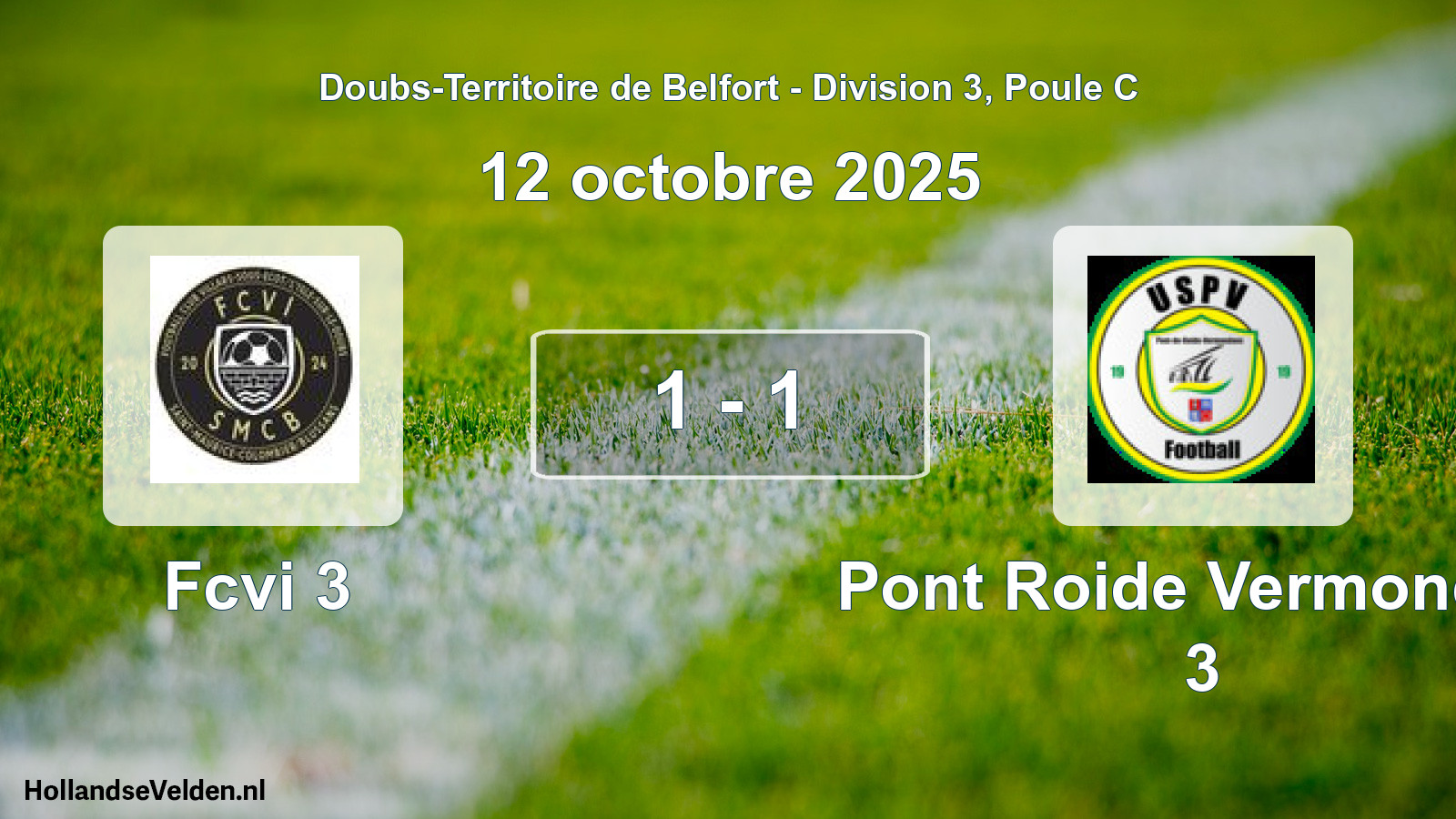 Match joué: Fcvi 3 - Pont Roide Vermondan 3 1 - 1 (12 octobre 2025)