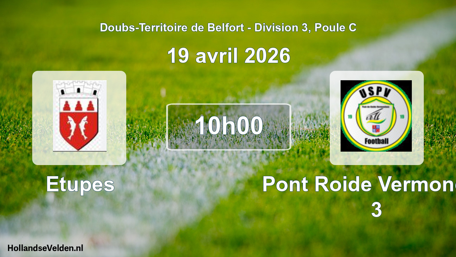Match programmé: Etupes - Pont Roide Vermondan 3 (19 avril 2026)