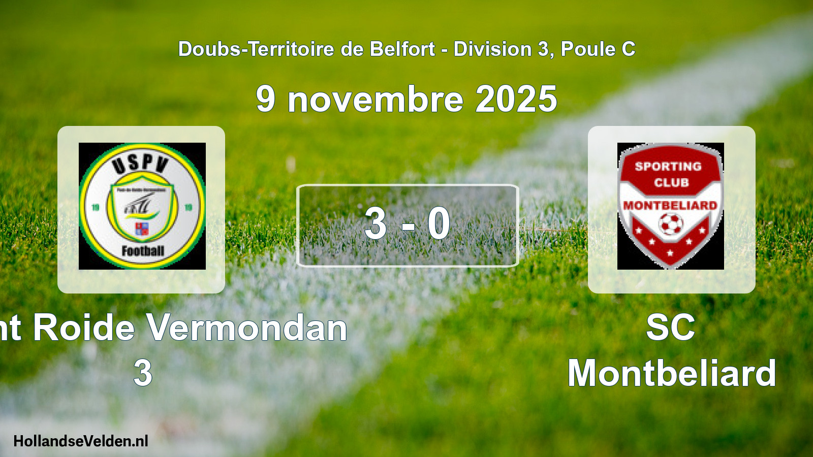 Match joué: Pont Roide Vermondan 3 - SC Montbeliard 3 - 0 (9 novembre 2025)