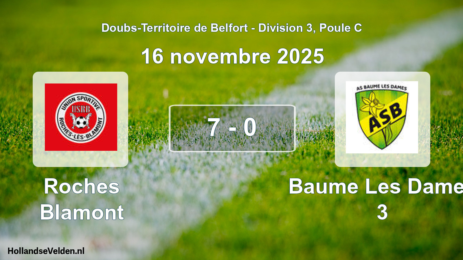 Match joué: Roches Blamont - Baume Les Dames 3 7 - 0 (16 novembre 2025)