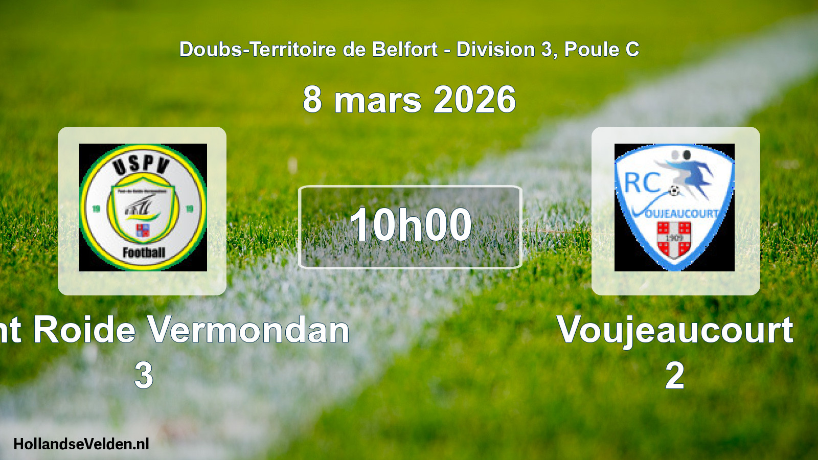 Match programmé: Pont Roide Vermondan 3 - Voujeaucourt 2 (8 mars 2026)