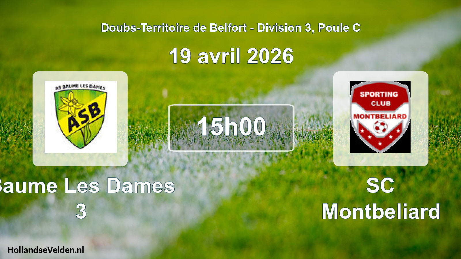 Geplande wedstrijd: Baume Les Dames 3 - SC Montbeliard (19 april 2026)