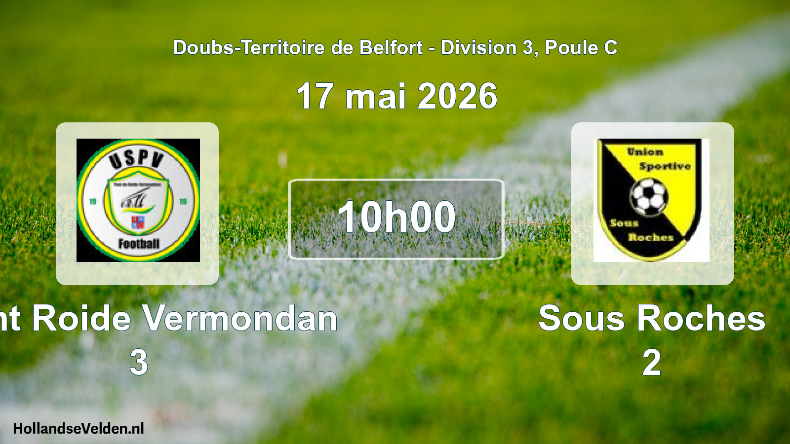 Match programmé: Pont Roide Vermondan 3 - Sous Roches 2 (17 mai 2026)