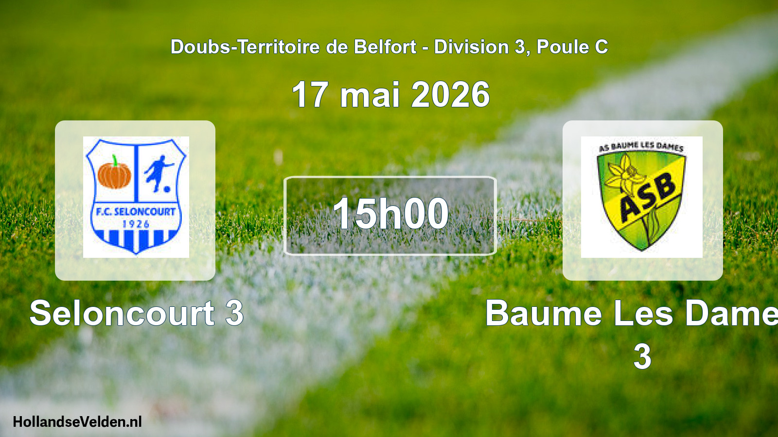 Match programmé: Seloncourt 3 - Baume Les Dames 3 (17 mai 2026)