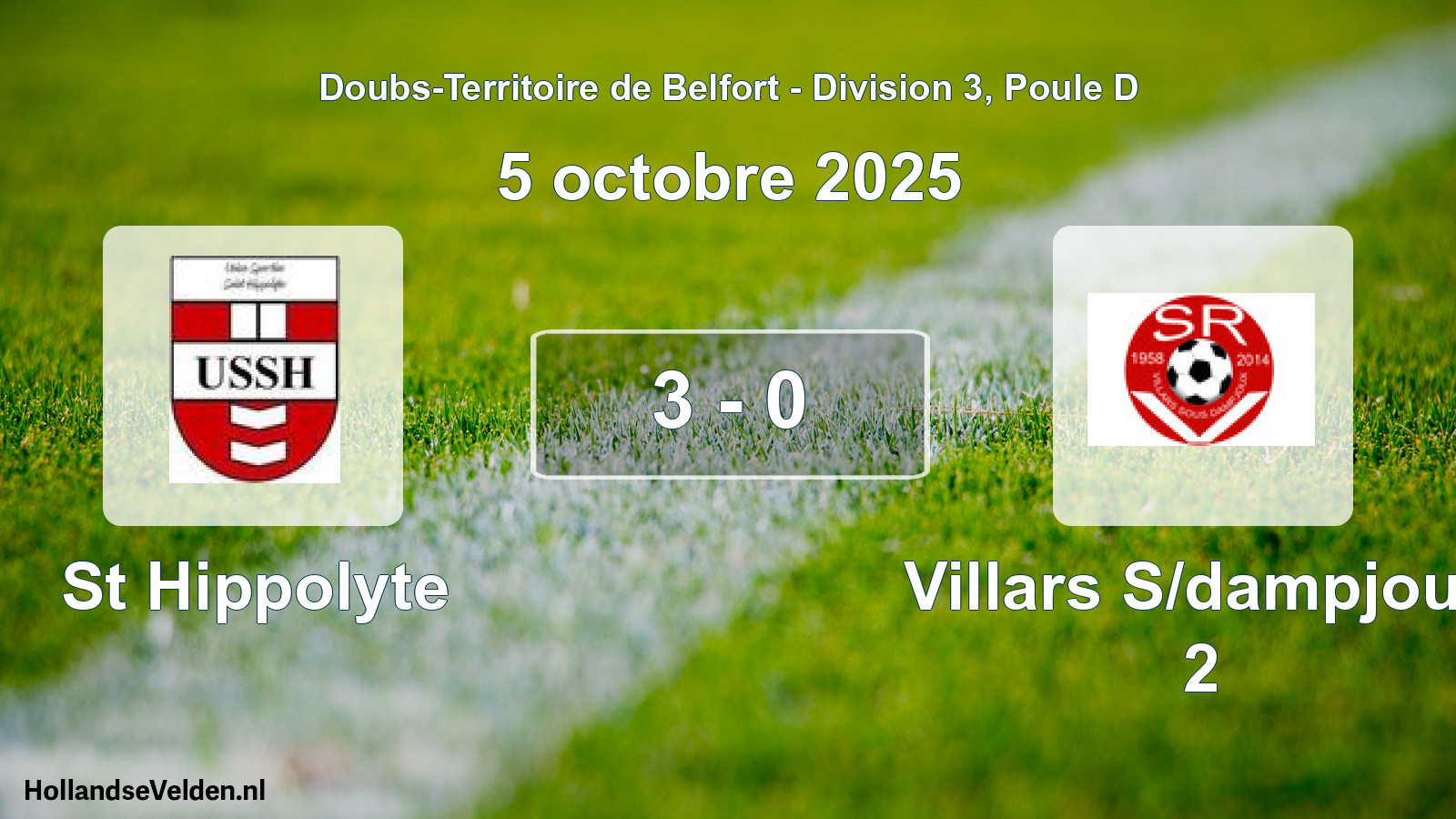 Gespeelde wedstrijd: St Hippolyte - Villars S/dampjoux 2 3 - 0 (5 oktober 2025)