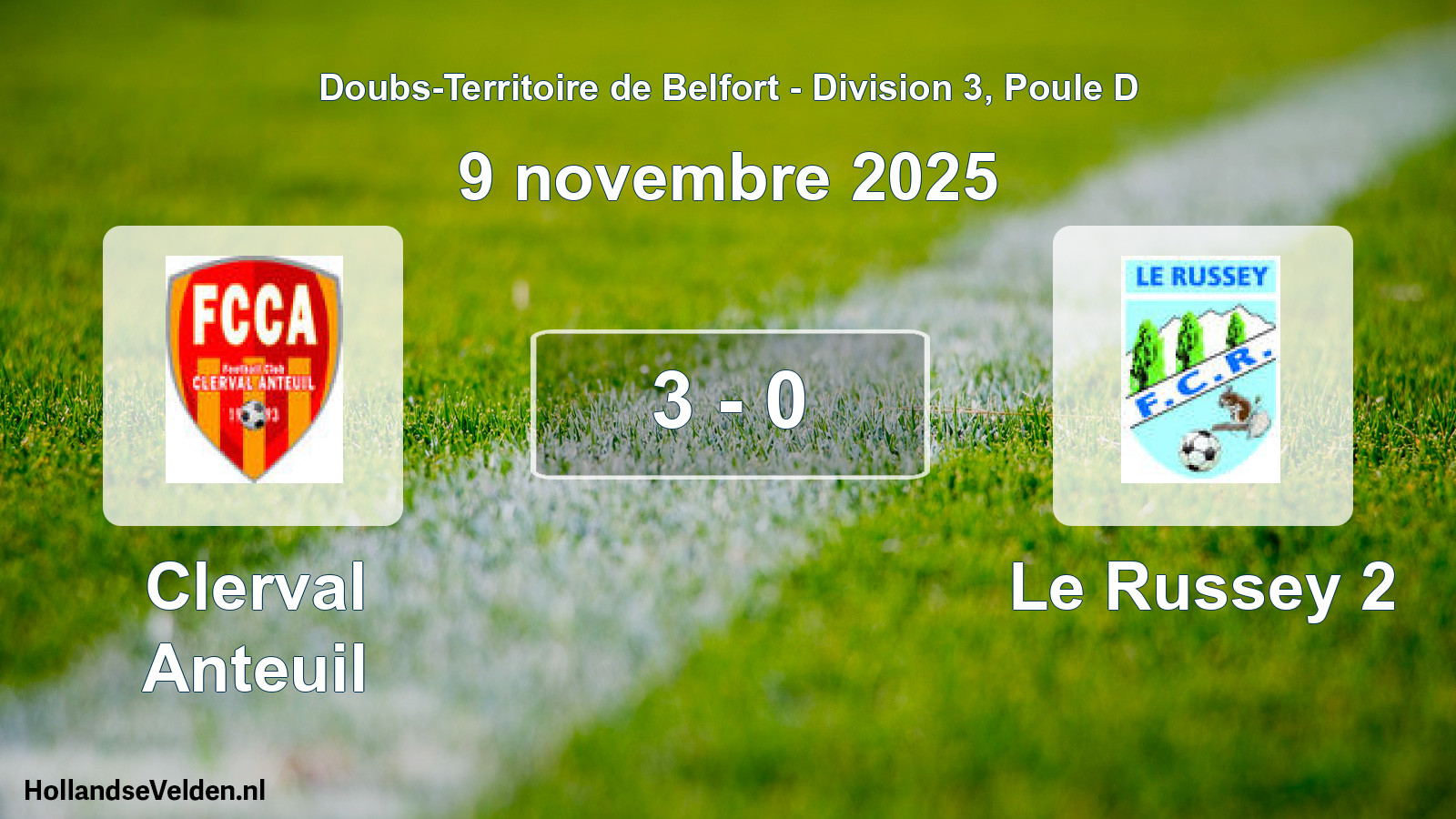 Match joué: Clerval Anteuil - Le Russey 2 3 - 0 (9 novembre 2025)