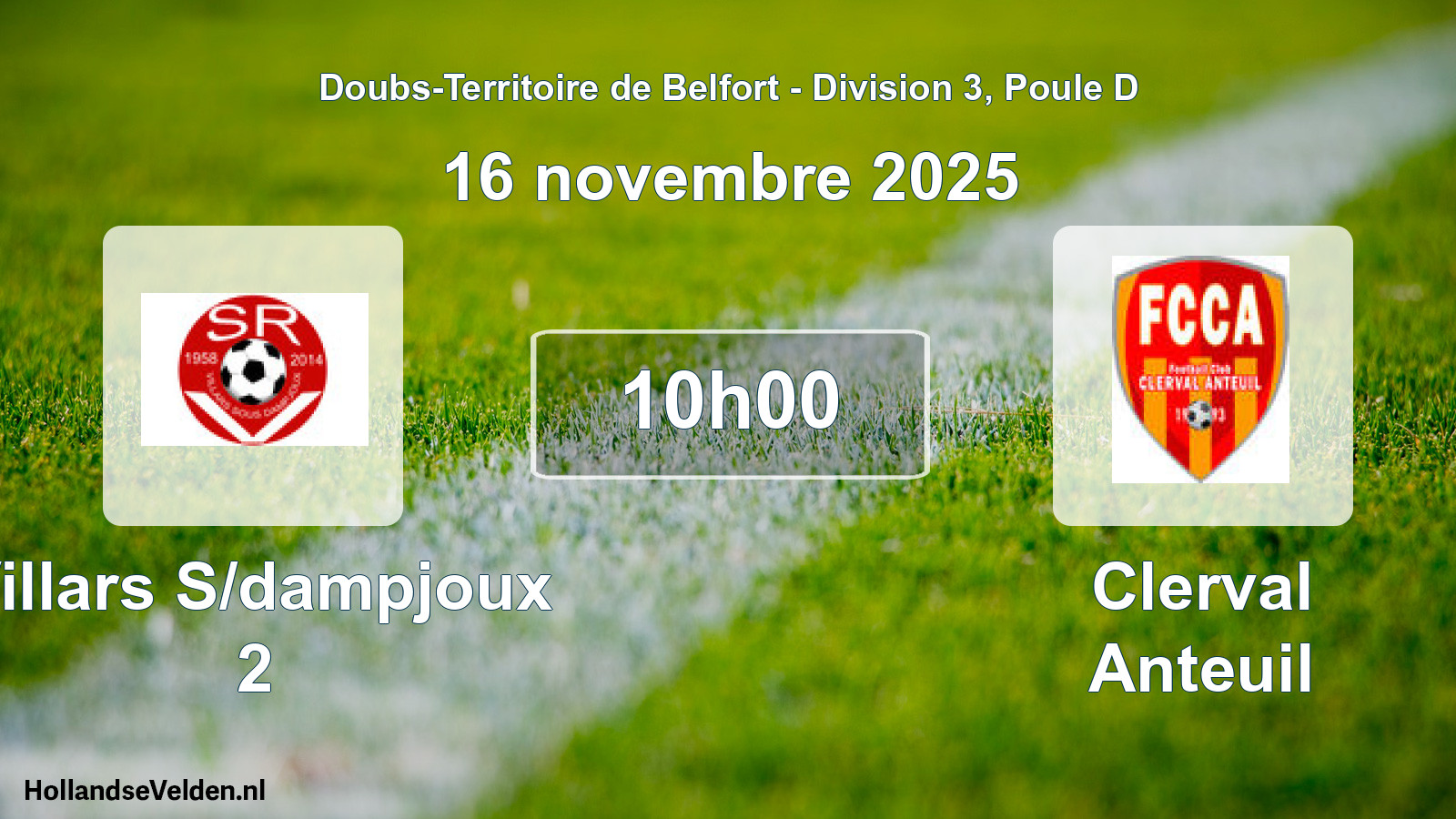 Match programmé: Villars S/dampjoux 2 - Clerval Anteuil (16 novembre 2025)