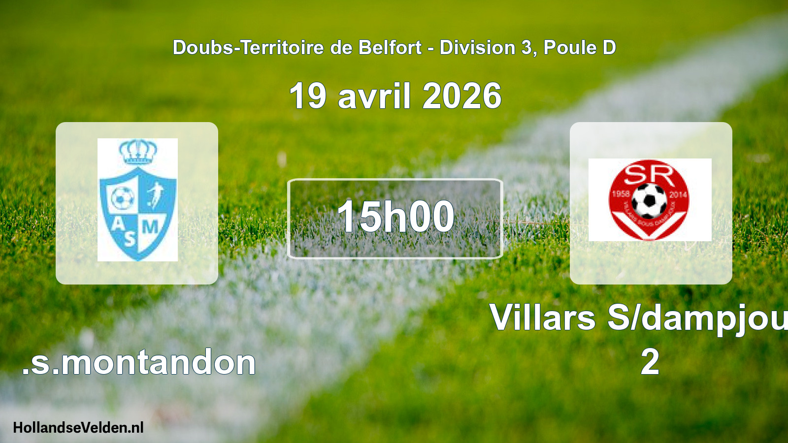Match programmé: A.s.montandon - Villars S/dampjoux 2 (19 avril 2026)