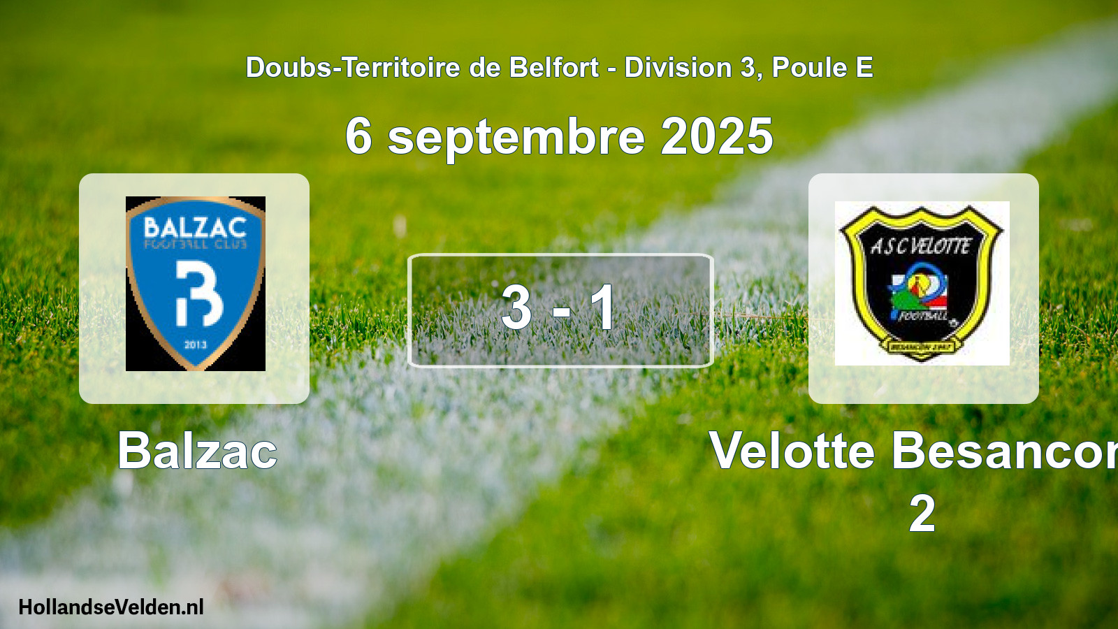 Match joué: Balzac - Velotte Besancon 2 3 - 1 (6 septembre 2025)