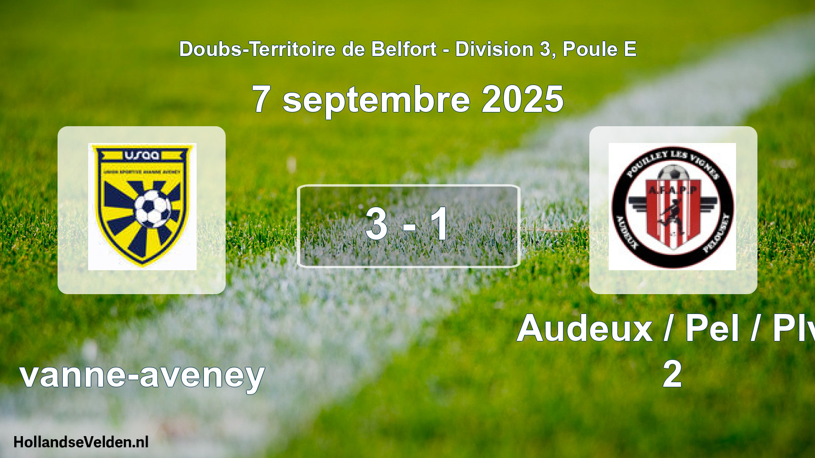 Match joué: Avanne-aveney - Audeux / Pel / Plv 2 3 - 1 (7 septembre 2025)