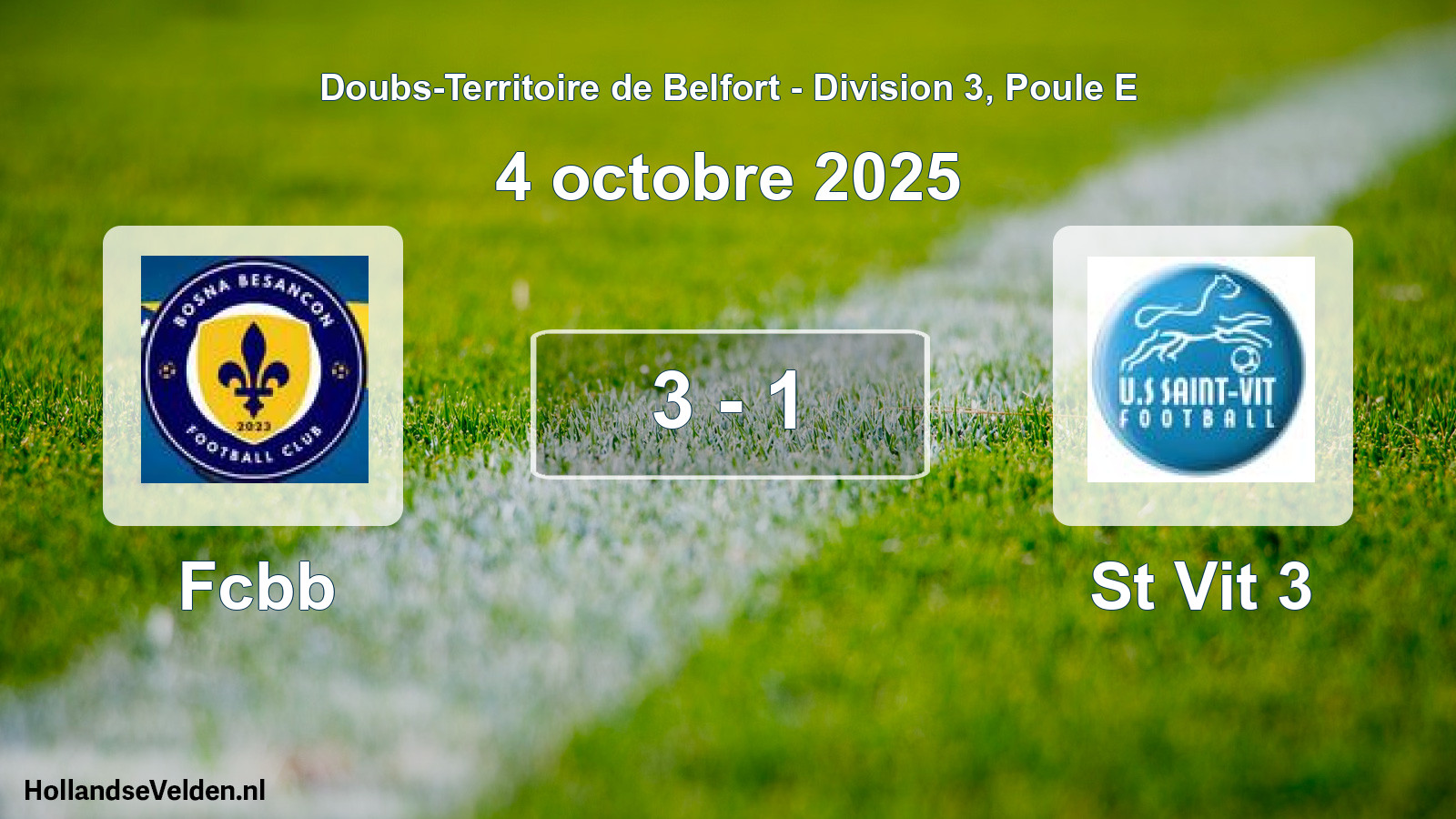 Match joué: Fcbb - St Vit 3 3 - 1 (4 octobre 2025)