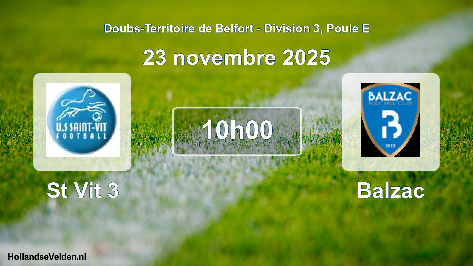 Match programmé: St Vit 3 - Balzac (23 novembre 2025)