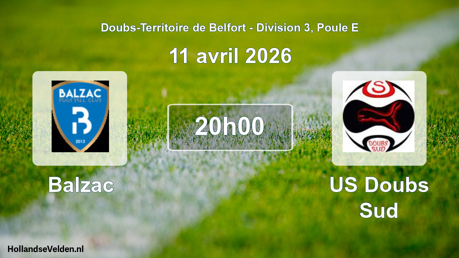 Match programmé: Balzac - US Doubs Sud (11 avril 2026)