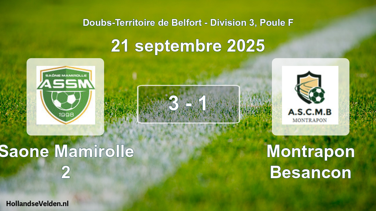 Match joué: Saone Mamirolle 2 - Montrapon Besancon 3 - 1 (21 septembre 2025)