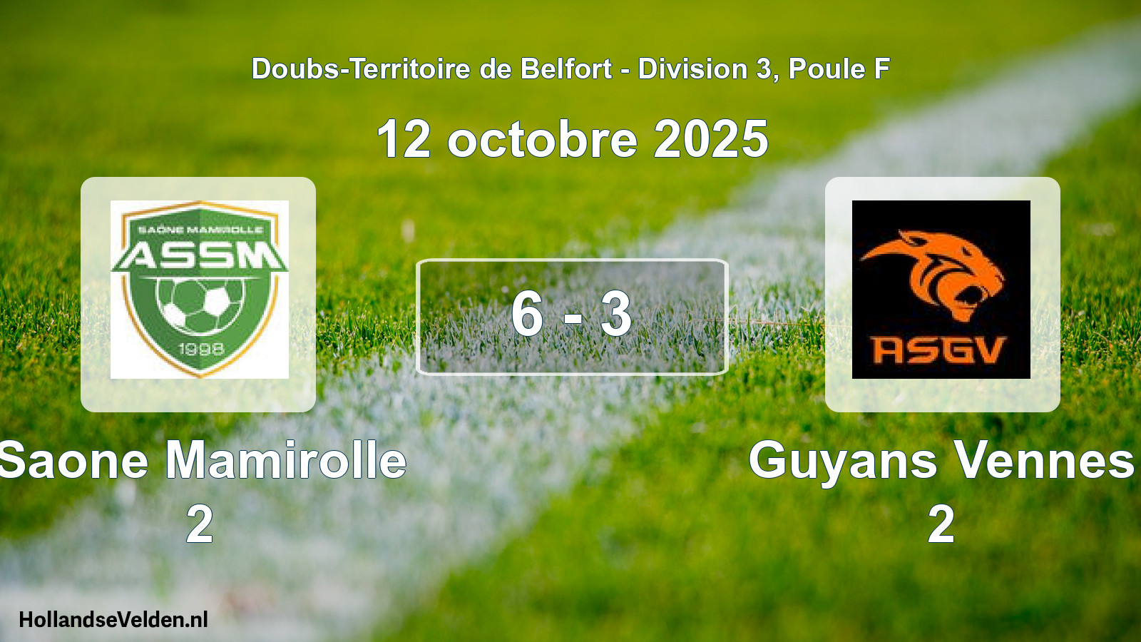 Total number of matches played: Saone Mamirolle 2 - Guyans Vennes 2 6 - 3 (12 October 2025)