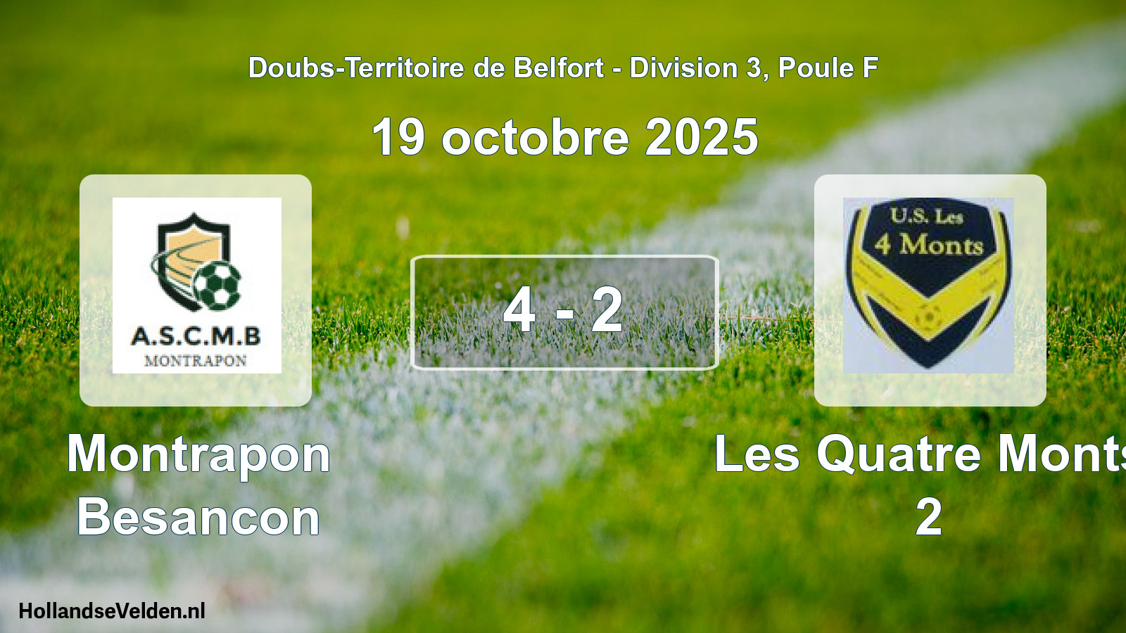 Match joué: Montrapon Besancon - Les Quatre Monts 2 4 - 2 (19 octobre 2025)