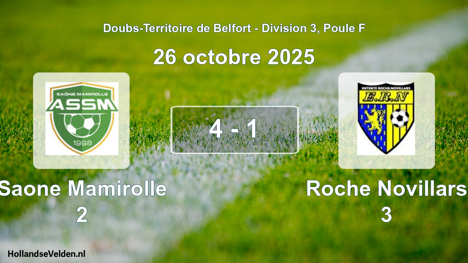 Gespeelde wedstrijd: Saone Mamirolle 2 - Roche Novillars 3 4 - 1 (26 oktober 2025)