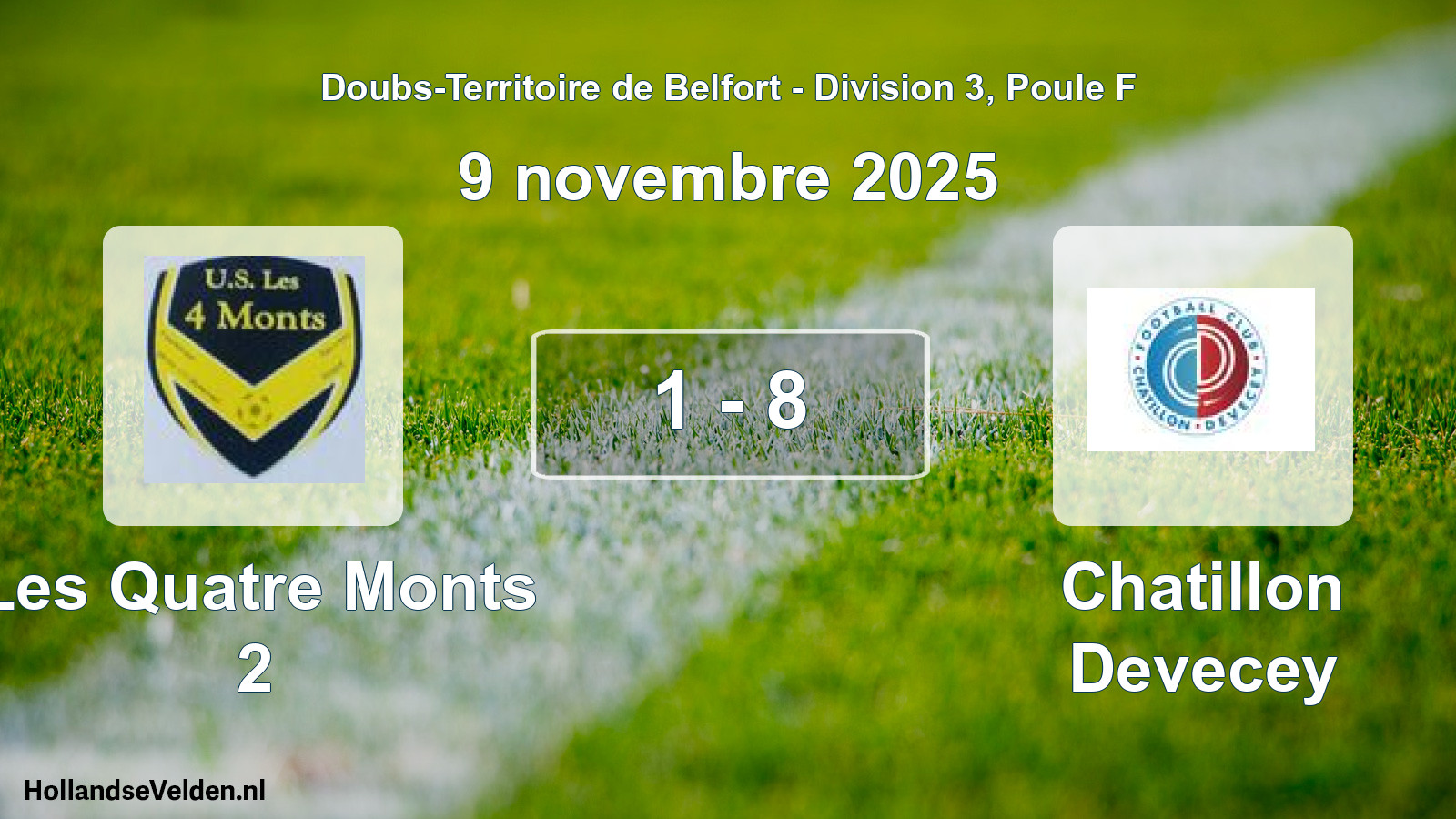 Total number of matches played: Les Quatre Monts 2 - Chatillon Devecey 1 - 8 (9 November 2025)