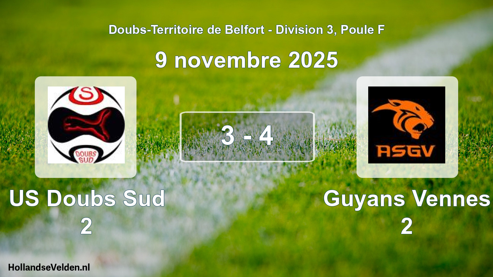 Gespeelde wedstrijd: US Doubs Sud 2 - Guyans Vennes 2 3 - 4 (9 november 2025)