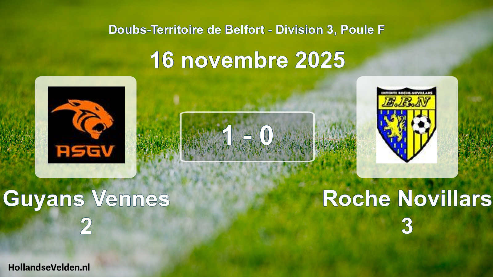 Match joué: Guyans Vennes 2 - Roche Novillars 3 1 - 0 (16 novembre 2025)
