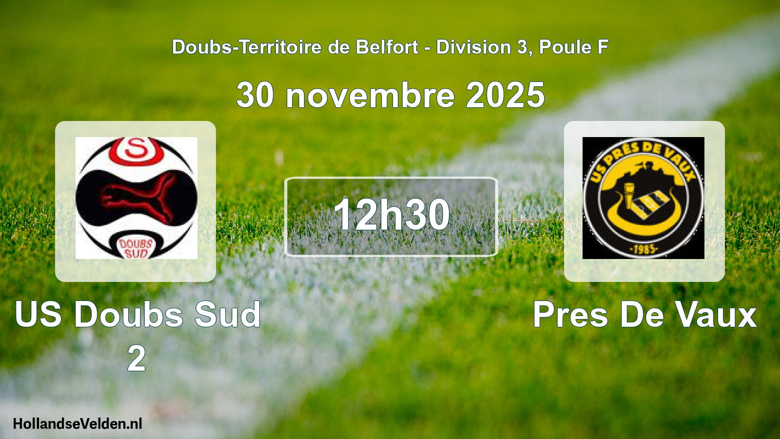 Scheduled Match: US Doubs Sud 2 - Pres De Vaux (30 November 2025)