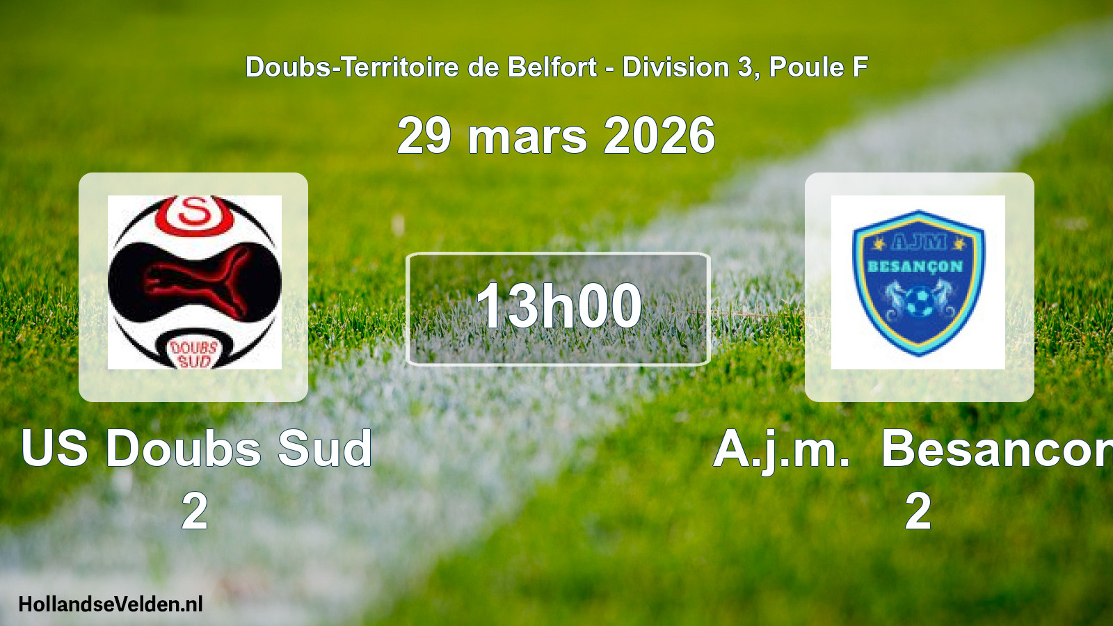 Match programmé: US Doubs Sud 2 - A.j.m. Besancon 2 (29 mars 2026)