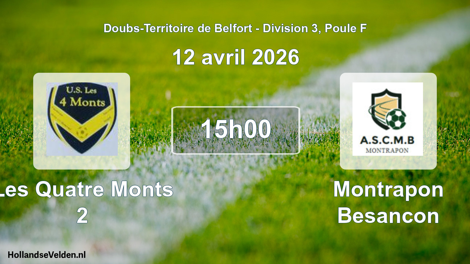 Match programmé: Les Quatre Monts 2 - Montrapon Besancon (12 avril 2026)