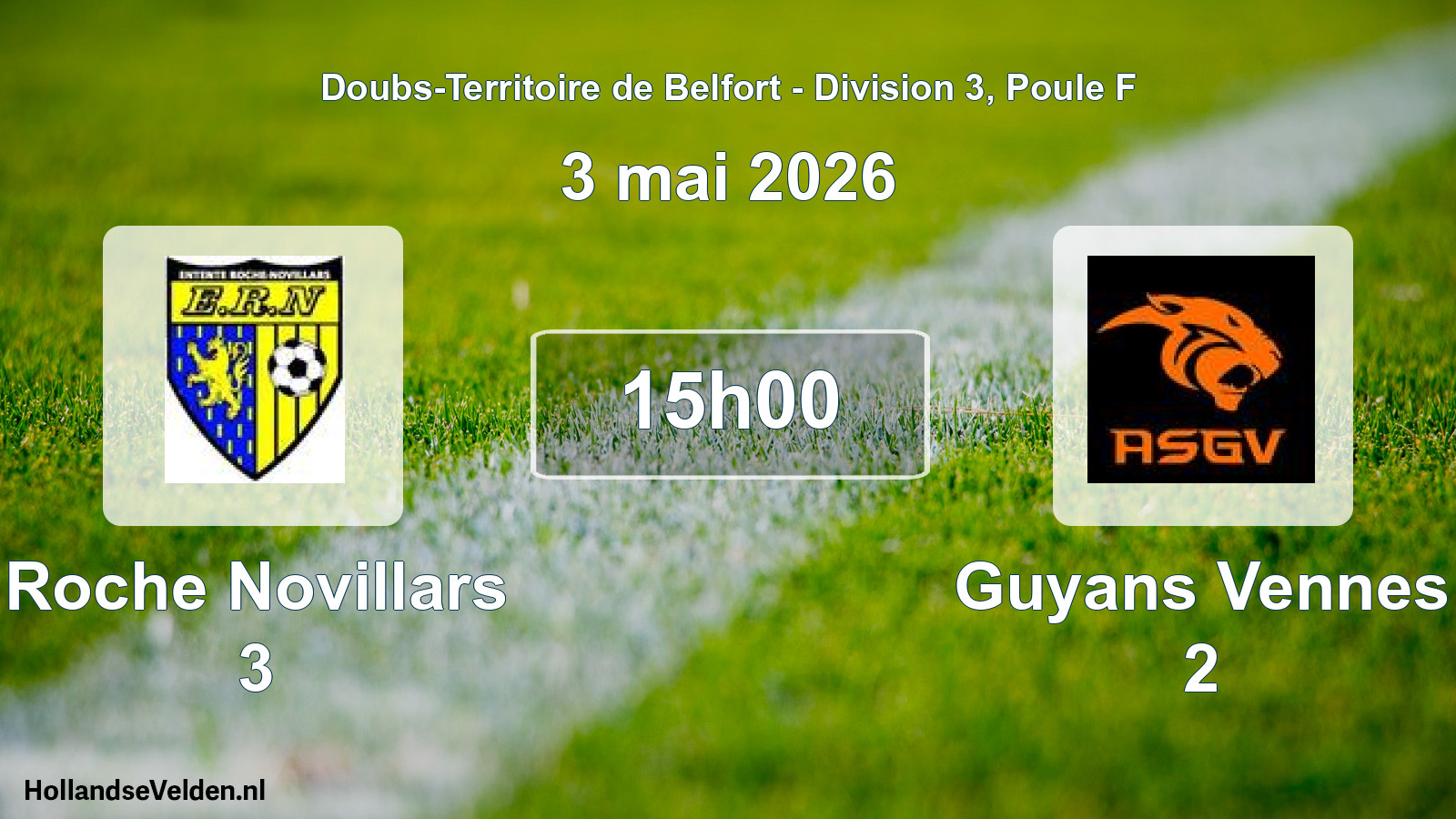 Match programmé: Roche Novillars 3 - Guyans Vennes 2 (3 mai 2026)