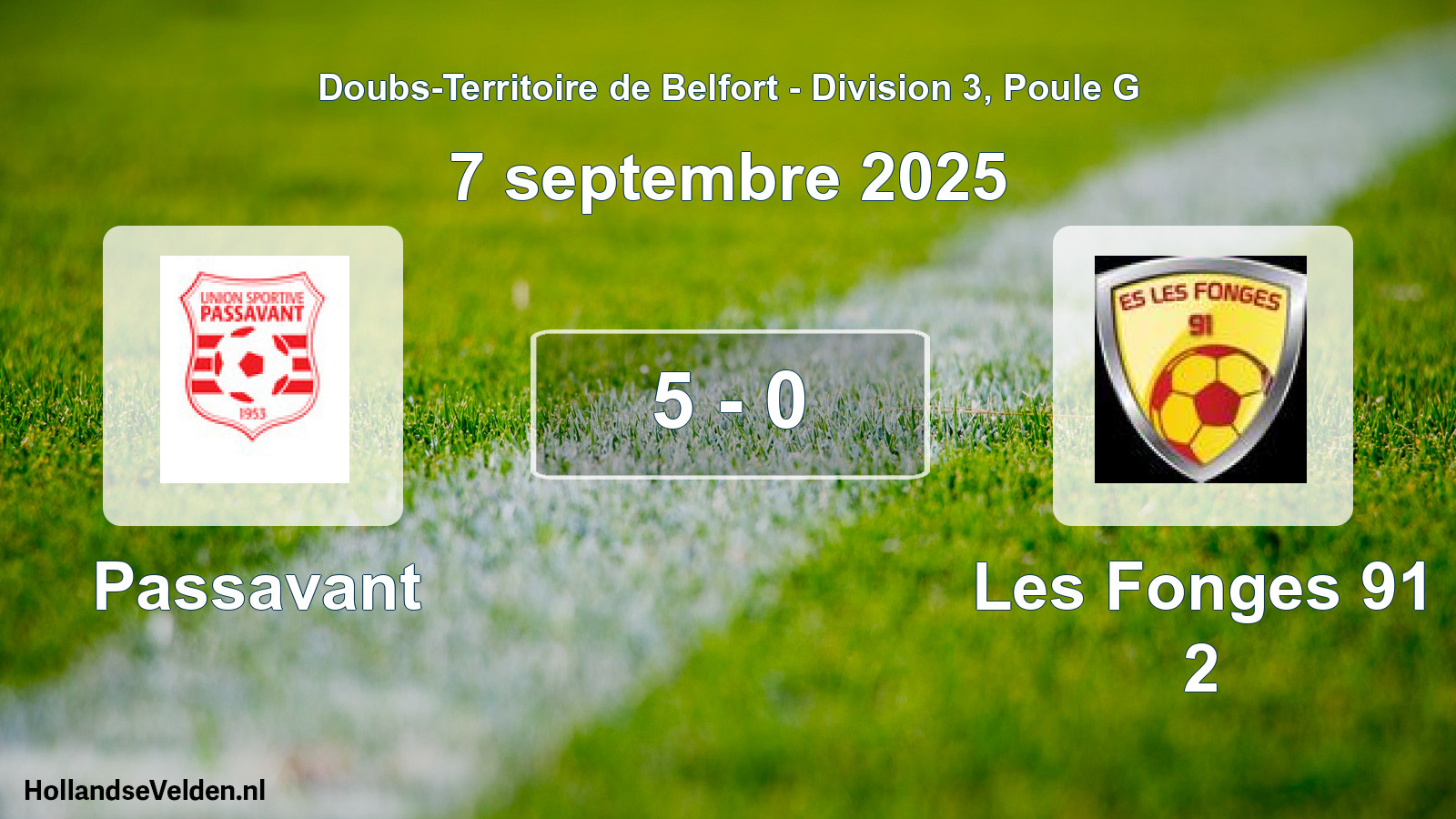 Match joué: Passavant - Les Fonges 91 2 5 - 0 (7 septembre 2025)