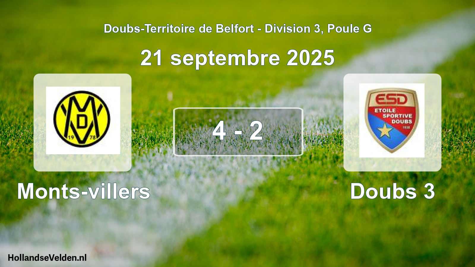 Total number of matches played: Monts-villers - Doubs 3 4 - 2 (21 September 2025)