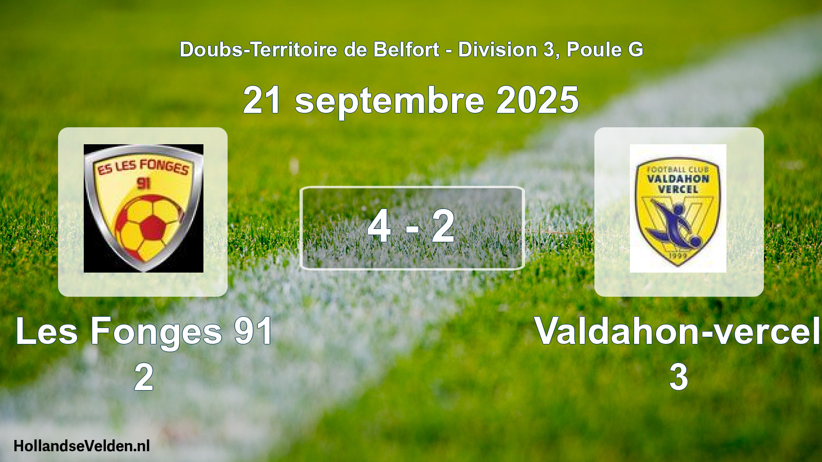Match joué: Les Fonges 91 2 - Valdahon-vercel 3 4 - 2 (21 septembre 2025)