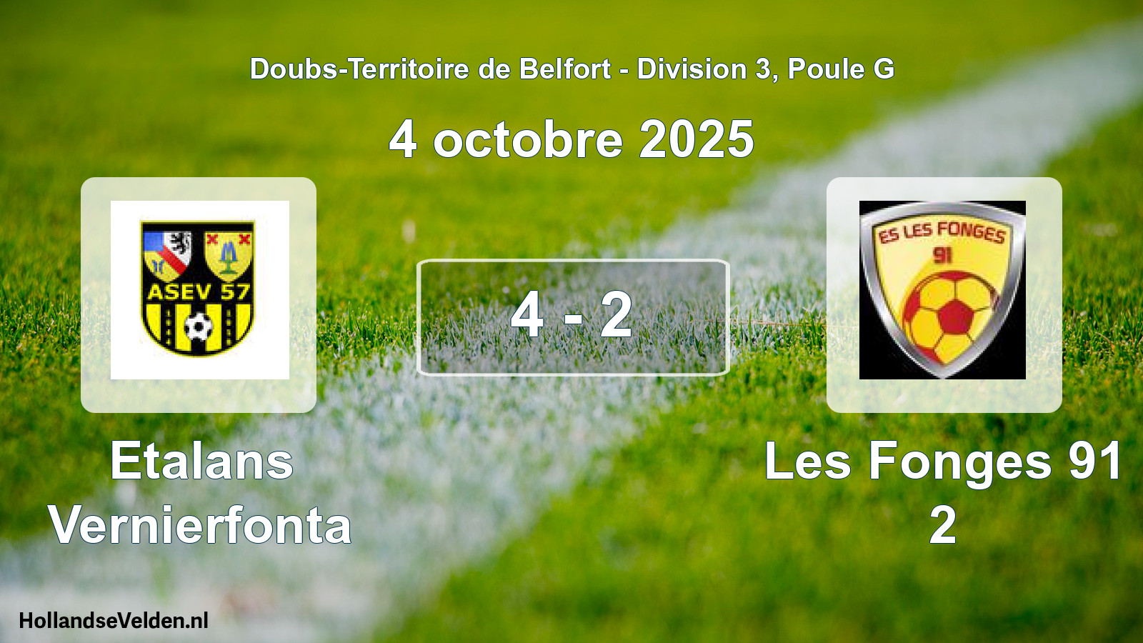 Match joué: Etalans Vernierfonta - Les Fonges 91 2 4 - 2 (4 octobre 2025)