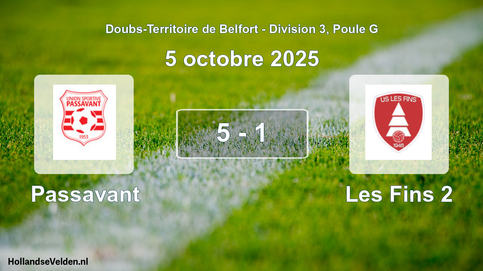 Total number of matches played: Passavant - Les Fins 2 5 - 1 (5 October 2025)