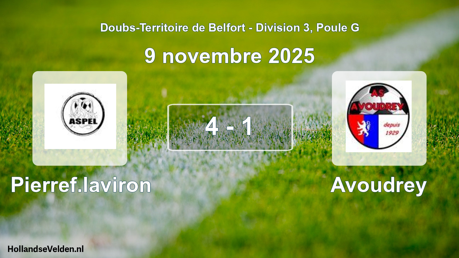 Match joué: Pierref.laviron - Avoudrey 4 - 1 (9 novembre 2025)