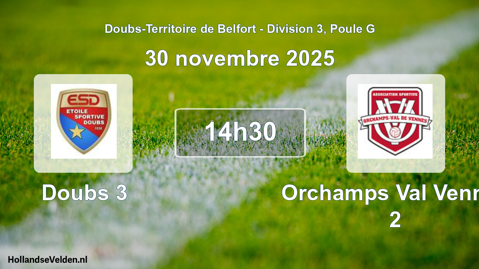 Match programmé: Doubs 3 - Orchamps Val Vennes 2 (30 novembre 2025)