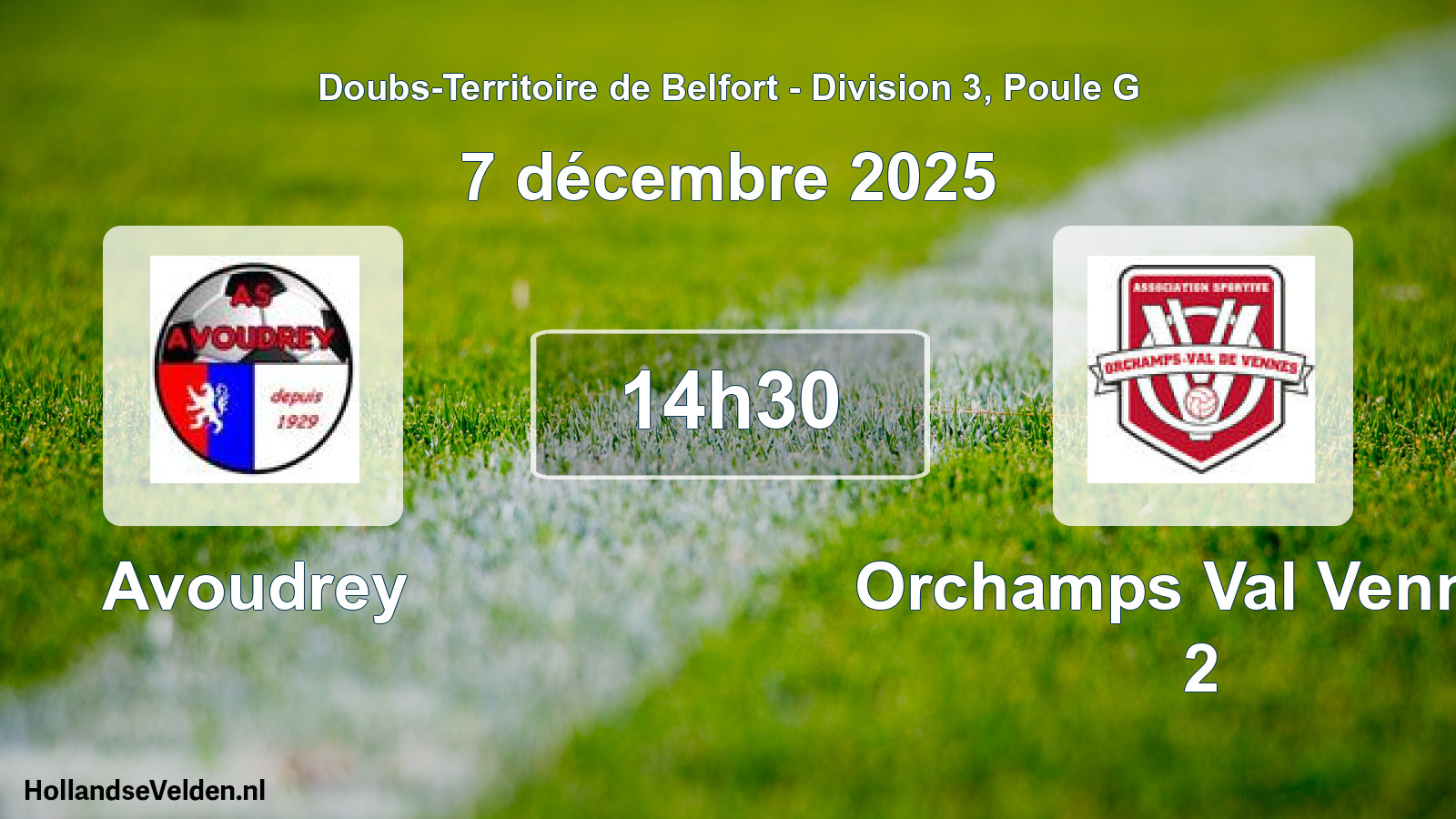 Match programmé: Avoudrey - Orchamps Val Vennes 2 (7 décembre 2025)