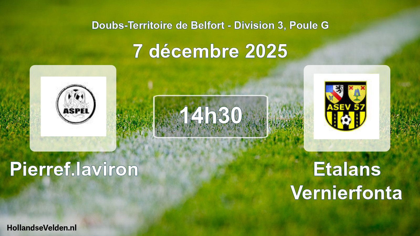 Match programmé: Pierref.laviron - Etalans Vernierfonta (7 décembre 2025)